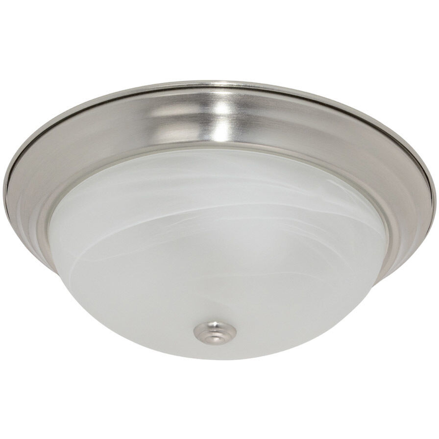 Decorative 3 Light 15 inch Satin Platinum Flushmount Ceiling Light in White Alabaster, Large